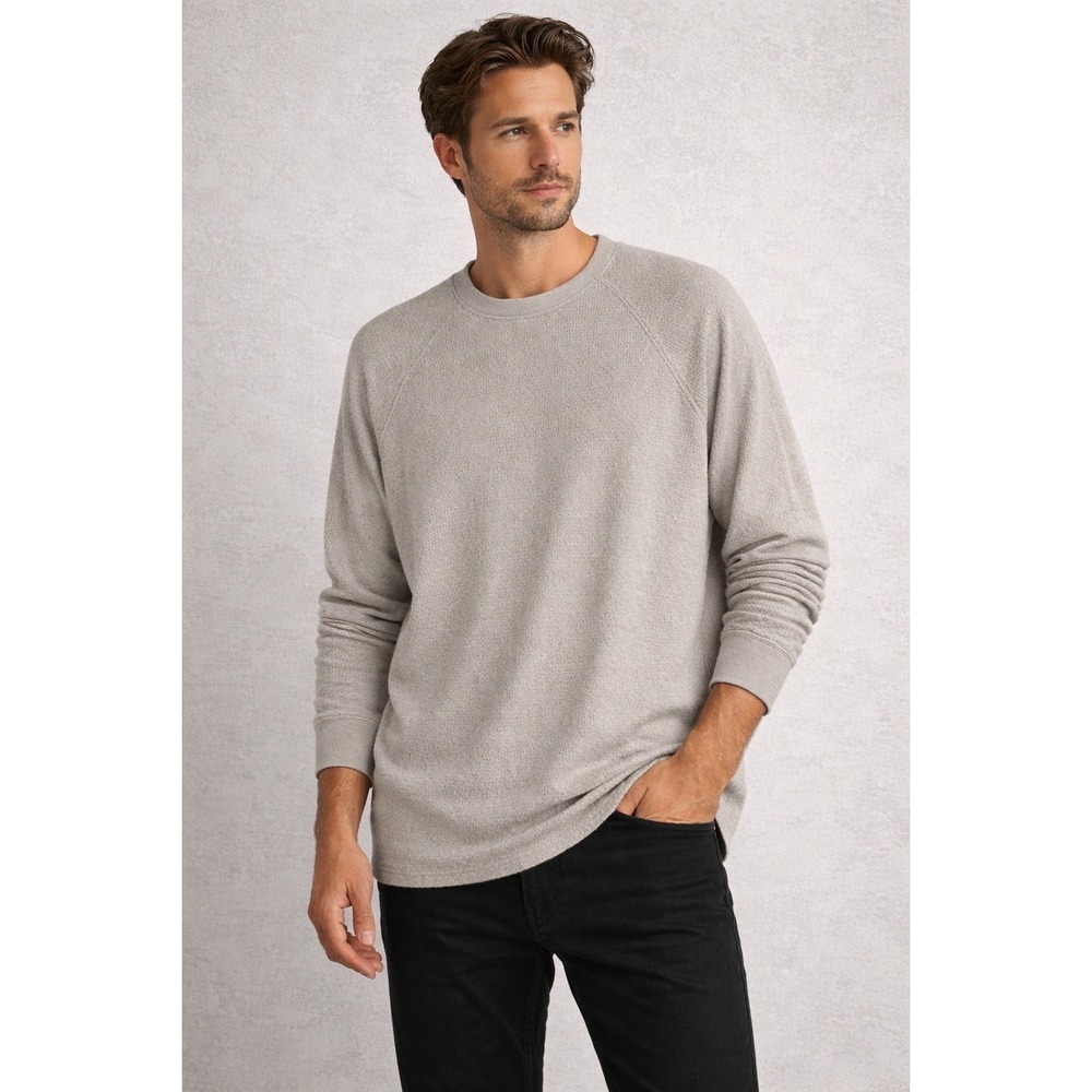 James Perse Classics Men's Grey Cotton Cashmere Wlffle Texture Raglan Sweatshirt
